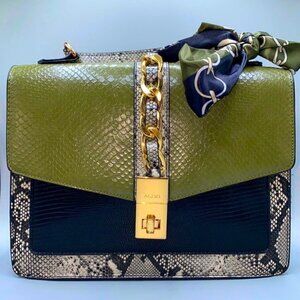 Green faux snakeskin handbag (scarf not included)